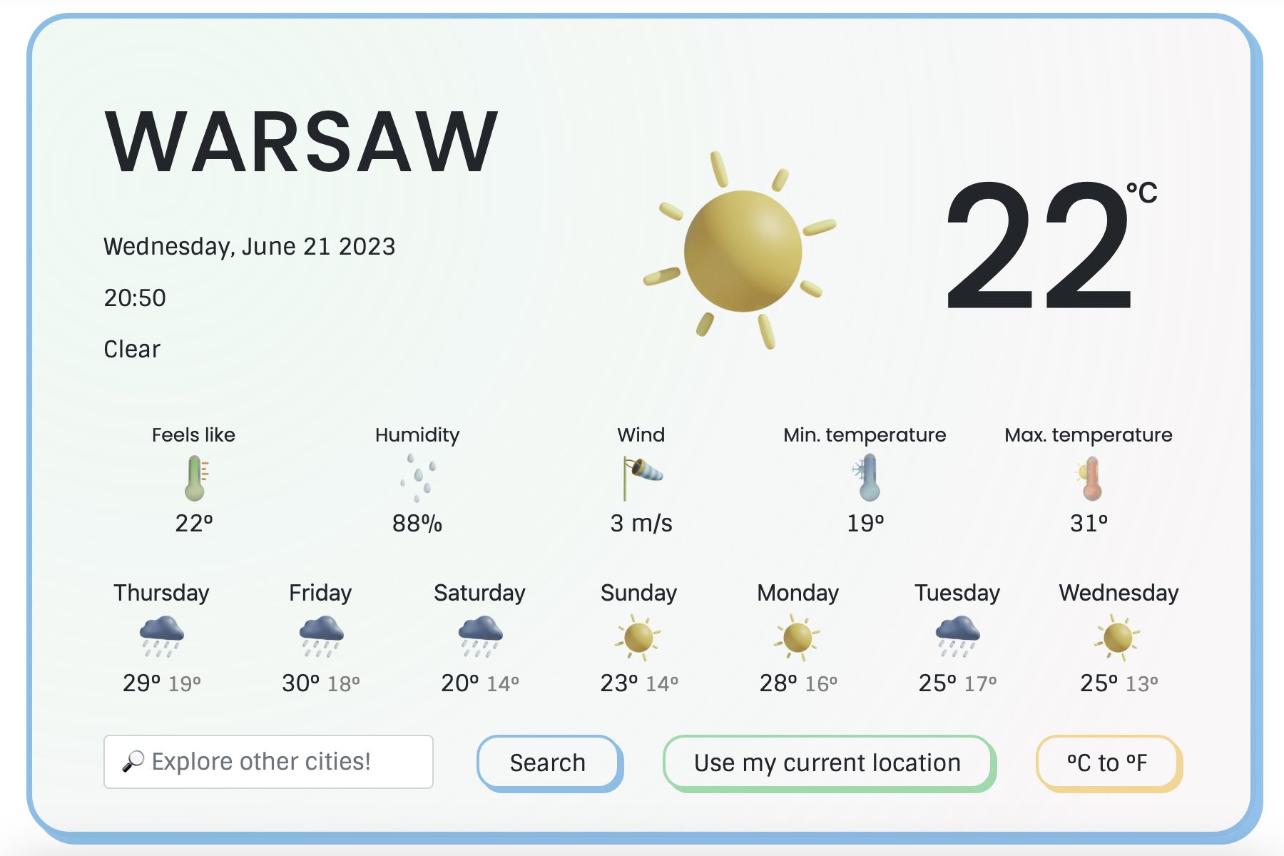 Image of weather app project website