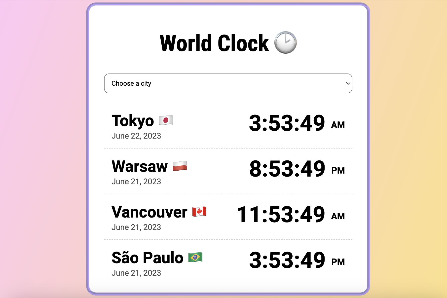 Image of world clock app project website